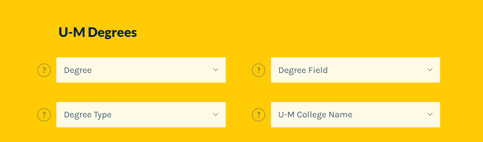 Screen shot of the U-M Degrees section of the database search page