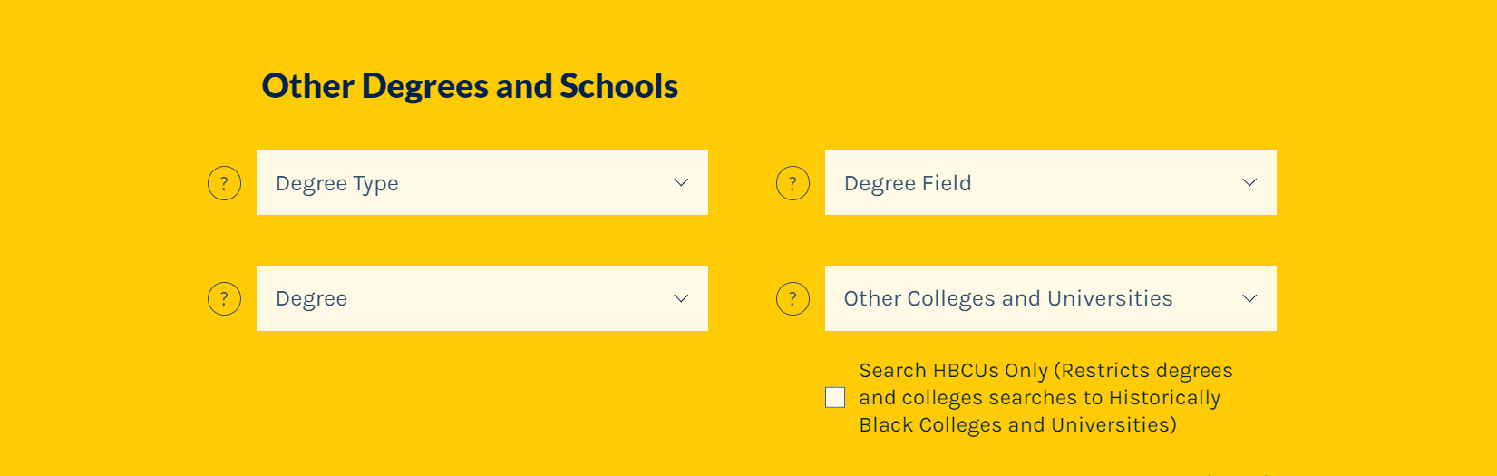 Screenshot of the Other Schools section of the database search page. 