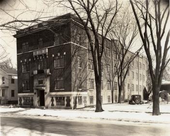 black and white photo of Fletcher Hall in winter